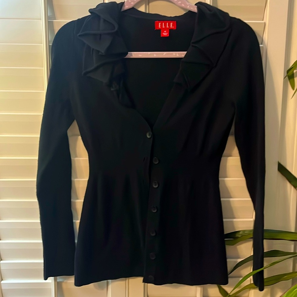 Elle black ruffle neck peplum cardigan XS